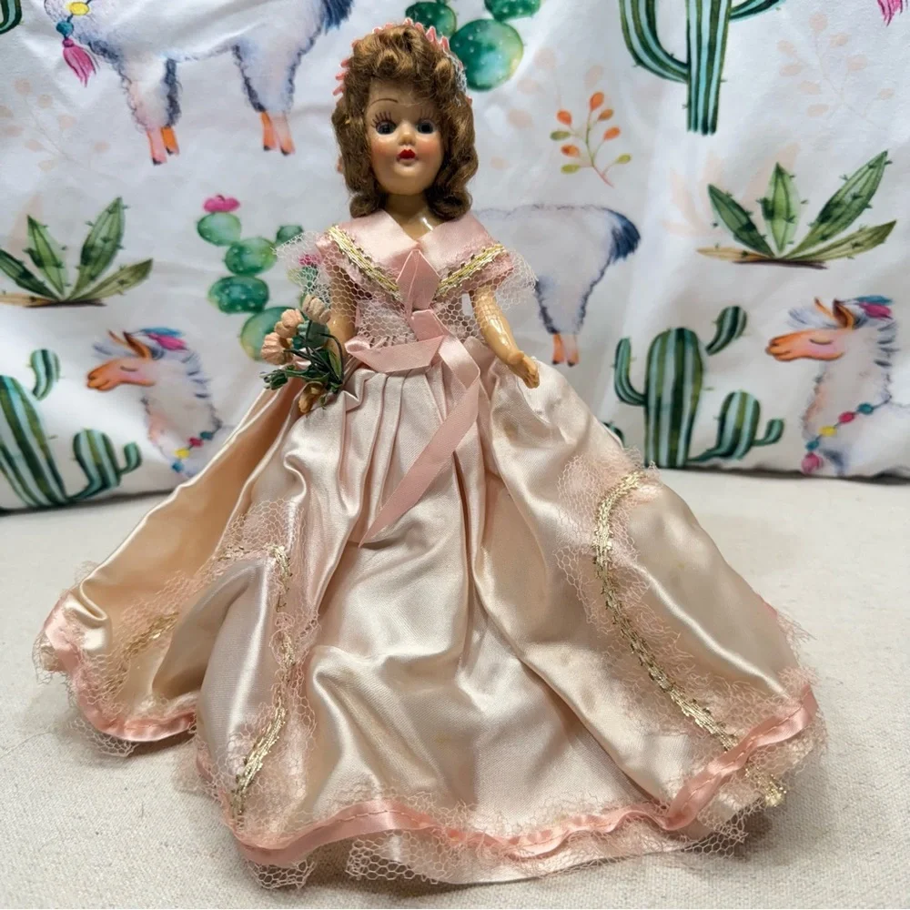 Vintage Elegant Pink Doll with Lace Dress